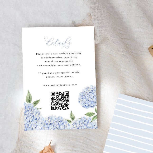 Blue Hydrangea Bloom Script Details QR Code Klein Begleitkarte (Von Creator hochgeladen)
