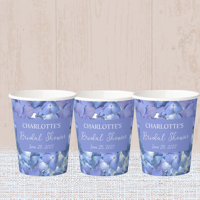 Blue Hydrangea Blooms Personalisiertes Brautparty Pappbecher (Von Creator hochgeladen)