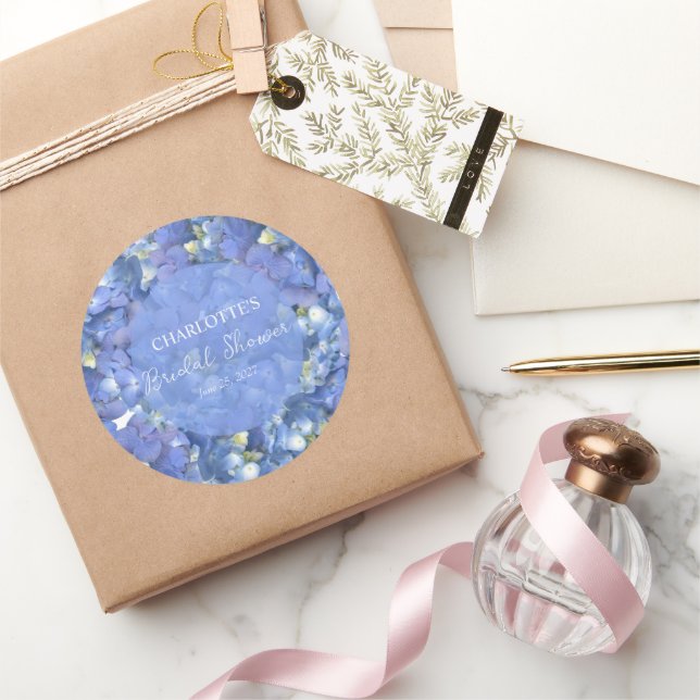 Blue Hydrangea Blooms Personalisiertes Brautparty Runder Aufkleber (Schenken)