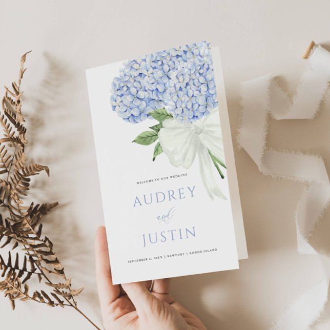Blue Hydrangea Blooms Wedding Paper Program Flyer (Von Creator hochgeladen)