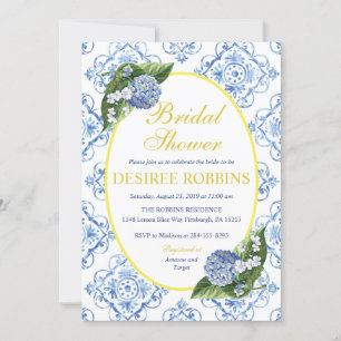 Blue Hydrangea Blue Tile Bridal Dusche Einladung