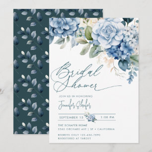 Blue Hydrangea Blume Blätter Brautparty Einladung