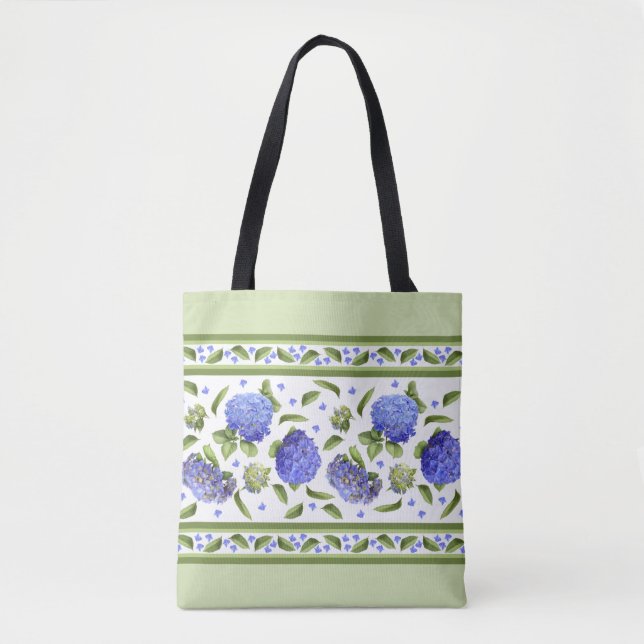 Blue Hydrangea Blume Botanische Kunst Design Tasche (Vorderseite)