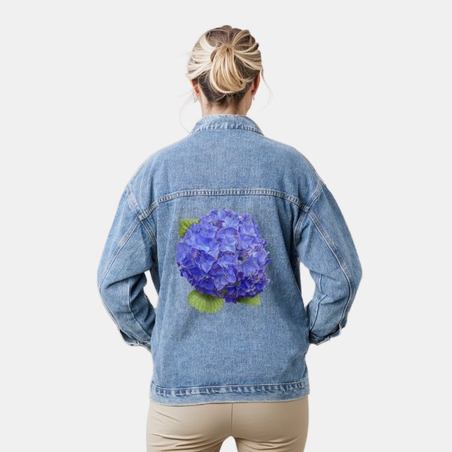 Blue Hydrangea Blume Botanische Kunst Jeansjacke (Modell)