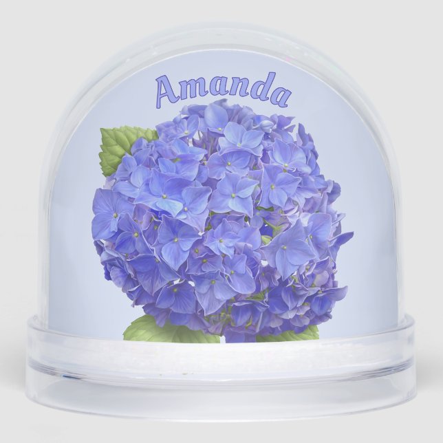 Blue Hydrangea Blume Botanische Kunst Personalisie Schneekugeln (Vorderseite)