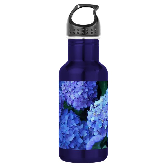 Blue Hydrangea Blume Floral Edelstahlflasche (Vorderseite)
