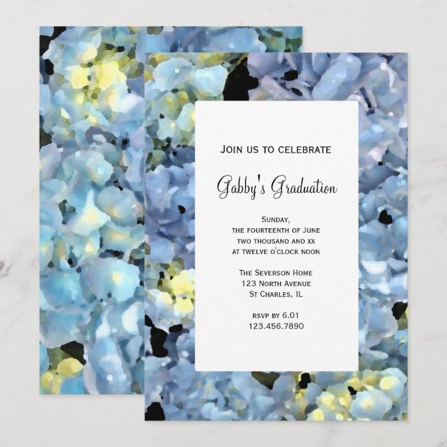 Blue Hydrangea Blume Graduation Party Einladung (Vorne/Hinten)