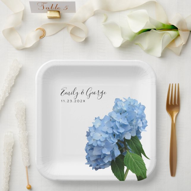 Blue Hydrangea Blume Hochzeit Personalisiert Pappteller (Hochzeit)