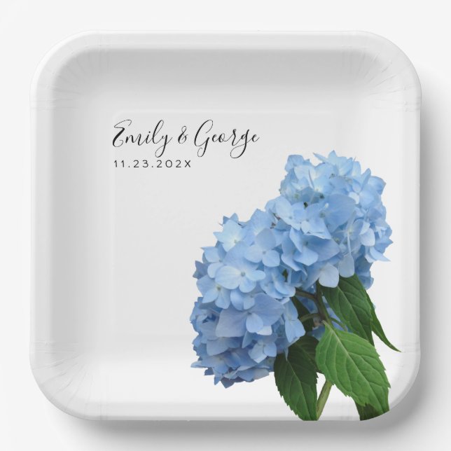 Blue Hydrangea Blume Hochzeit Personalisiert Pappteller (Vorderseite)