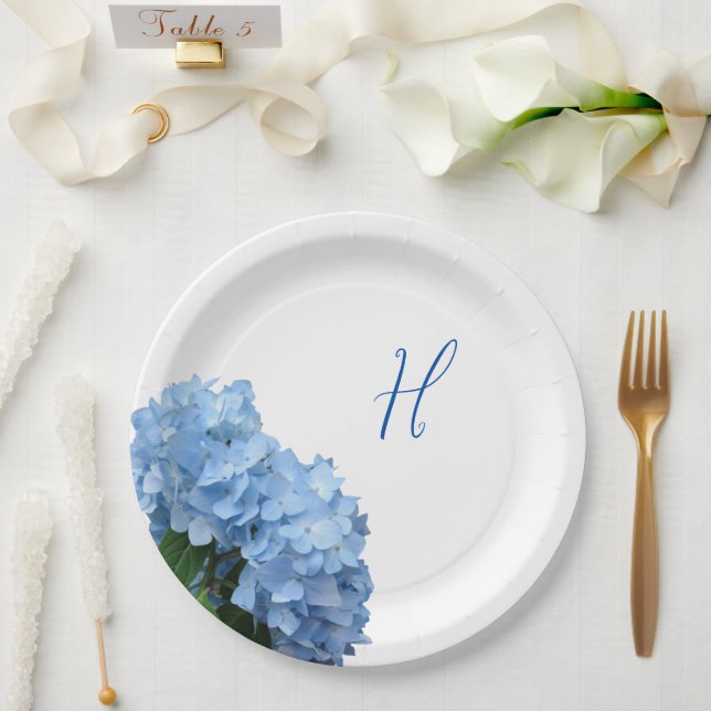 Blue Hydrangea Blume Holz Hintergrund Pappteller (Hochzeit)