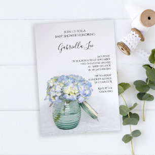 Blue Hydrangea Blume in Jar Vase Baby Dusche Einladung