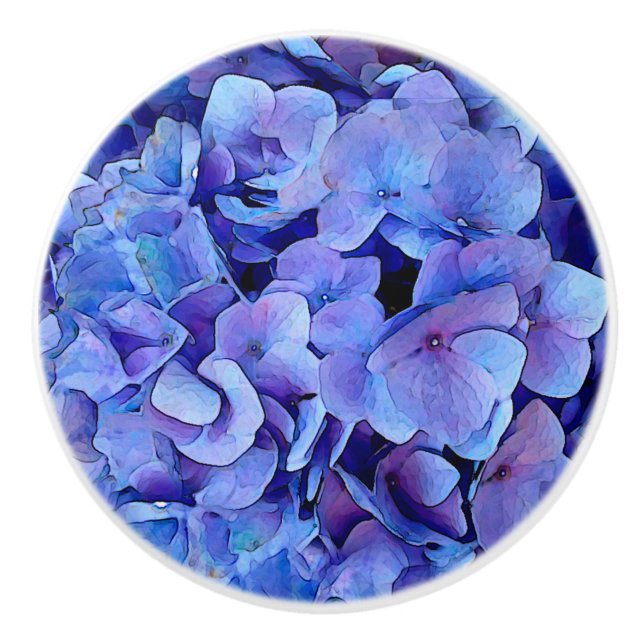 Blue Hydrangea-Blume Keramikknauf (Vorderseite)