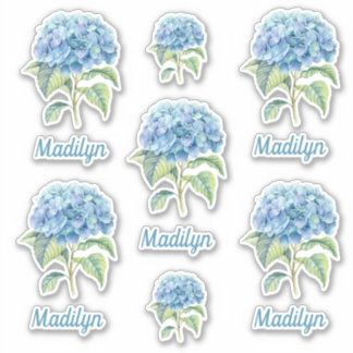 Blue Hydrangea Blume mit Ihrem Namen Vinyl Aufkleber