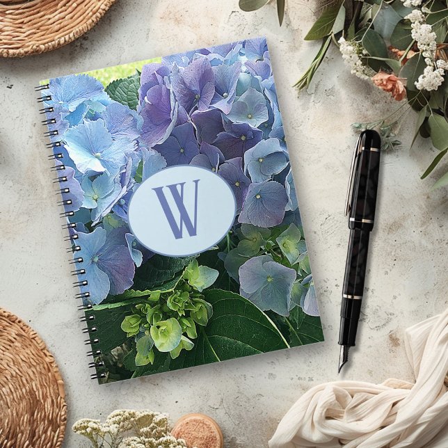 Blue Hydrangea Blume Monogramm Notizblock (Von Creator hochgeladen)