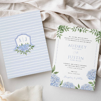 Blue Hydrangea Blume, Personalisiertes Wappen Hoch Einladung