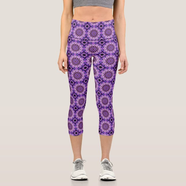 Blue Hydrangea Blume Petals Abstrakt Art Pattern Capri Leggings (Vorderseite)