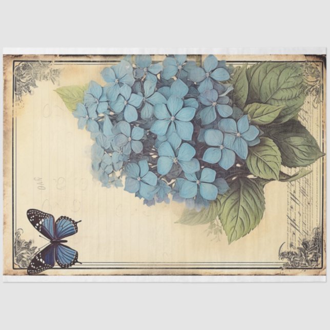 Blue Hydrangea Blume und Schmetterling Ephemeride  Seidenpapier (Vorderseite)