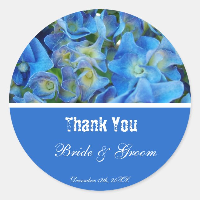 Blue Hydrangea Blume vielen Dank Runder Aufkleber (Vorderseite)