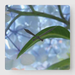 Blue Hydrangea Blume Wall Clocks Designer Quadratische Wanduhr