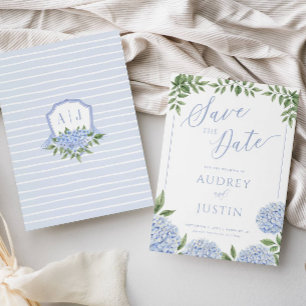 Blue Hydrangea Blume Wappen Save the Date Einladung