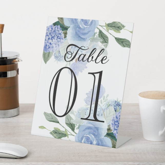 Blue Hydrangea Blume Wedding Café Sockelschild (In SItu)