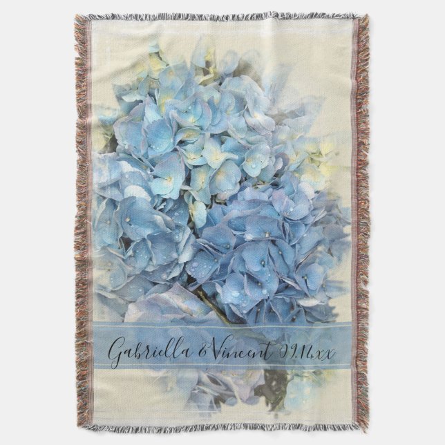 Blue Hydrangea Blume Wedding Keepake Decke (Vorderseite Vertikal)