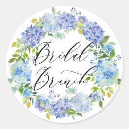 Blue Hydrangea Blume Wreath Bridal Brunch Runder Aufkleber