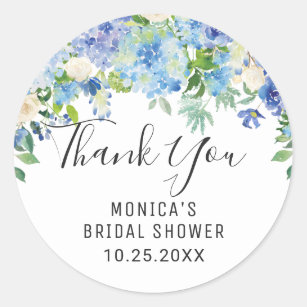 Blue Hydrangea Blumengrün Hochzeit Vielen Dank Runder Aufkleber