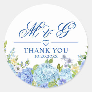 Blue Hydrangea Blumengrün Hochzeit Vielen Dank Runder Aufkleber
