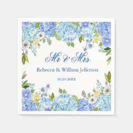 Blue Hydrangea Blumengrün Hochzeitspapier Serviette