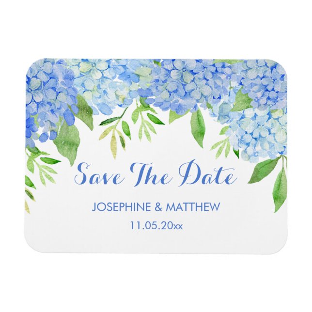 Blue Hydrangea Blumengrün Save the Date Magnet (Horizontal)