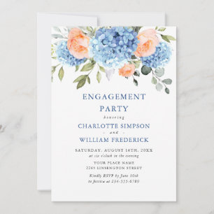 Blue Hydrangea Blush Pink Roses ENGAGEMENT PARTEI Einladung