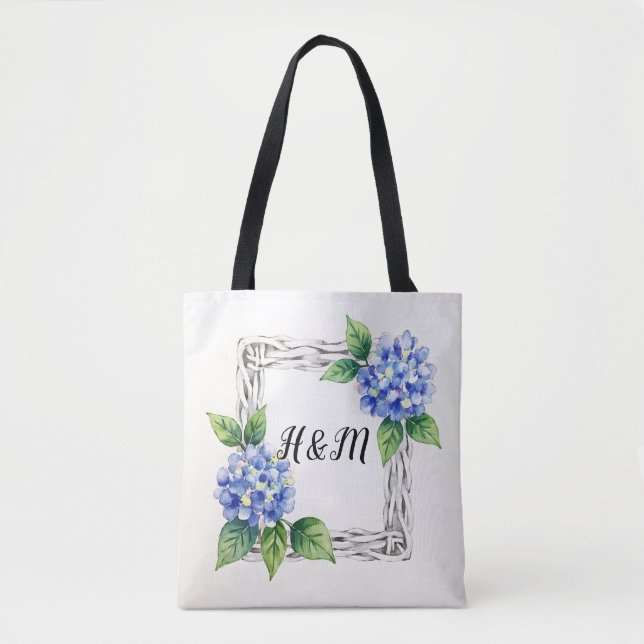 Blue Hydrangea Border Customized Tasche (Vorderseite)
