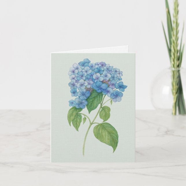 Blue Hydrangea Botanical Art Card — Blank Notecard Karte (Vorderseite)