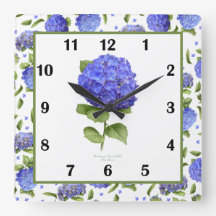 Blue Hydrangea Botanical Art Square Uhr