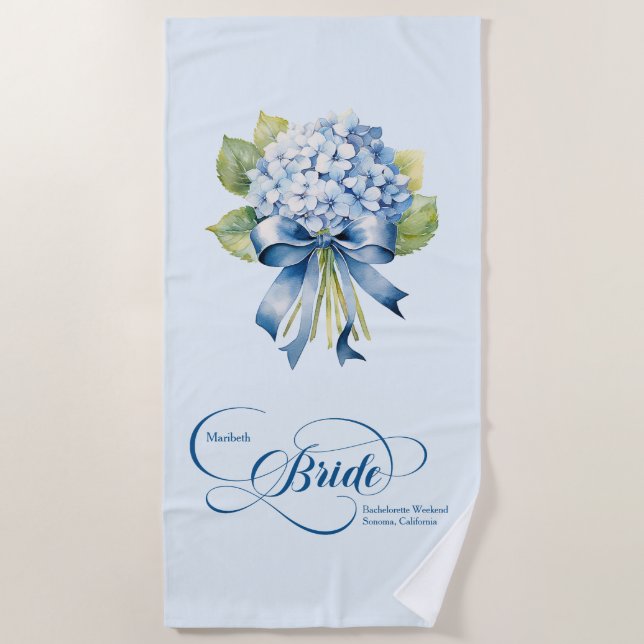 Blue Hydrangea Bouquet Bride Bachelorette Strandtuch (Vorderseite)