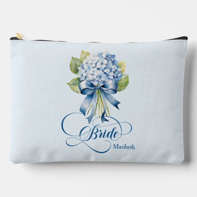Blue Hydrangea Bouquet Bride's Makeup Zubehörtasche (Vorderseite)