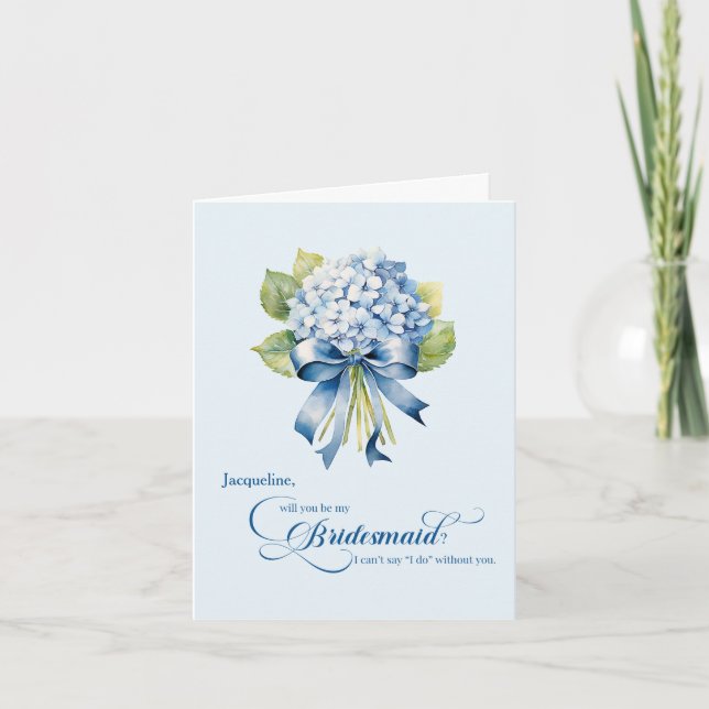 Blue Hydrangea Bouquet Bridesmaid Vorschlag Einladung (Vorderseite)