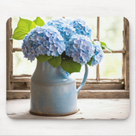 Blue Hydrangea Bouquet in Window Mousepad
