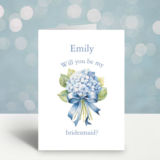 Blue Hydrangea Bouquet | Vorschlag von Bridesmaid Einladung (A2 Personalized Wedding Party Proposal Card)