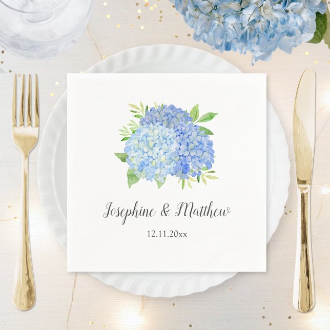Blue Hydrangea Bouquet Watercolor Floral Wedding Serviette (Von Creator hochgeladen)