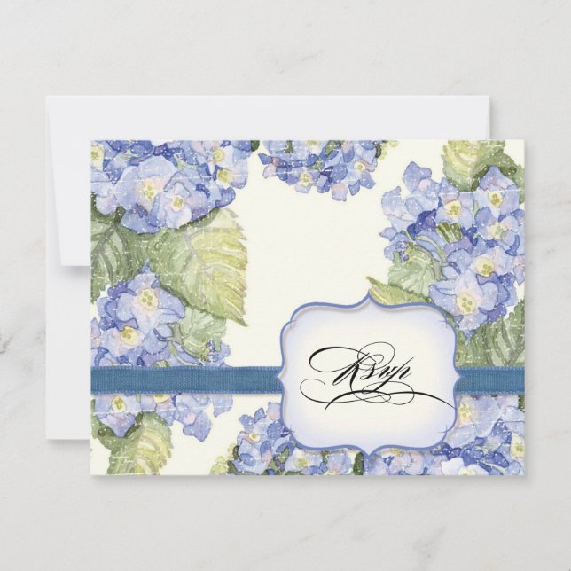 Blue Hydrangea Bracket florale feierliche Hochzeit RSVP Karte (Vorderseite)