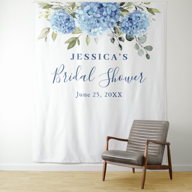Blue Hydrangea Brautparty Foto Hintergrund Wandteppich (Beispiel)