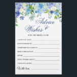 Blue Hydrangea Brautparty Wünsche & Ratenkarte<br><div class="desc">Blue Hydrangea wünscht & beratend Karte. Personalisieren Sie mit der Braut zu sein Name und Datum der Dusche. Für weitere Anpassungen klicken Sie bitte auf den Link "Weiter anpassen". Wenn Sie Hilfe benötigen,  kontaktieren Sie mich bitte.</div>