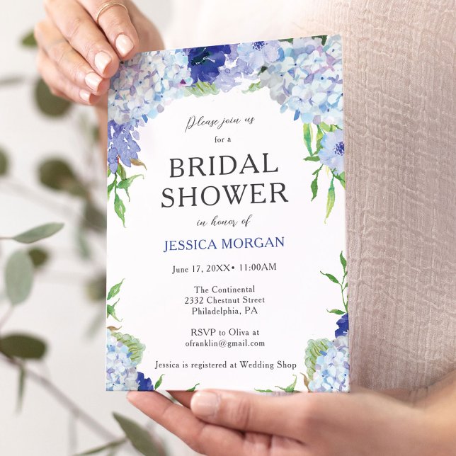 Blue Hydrangea Bridal Dusche Einladungskarte (Von Creator hochgeladen)