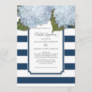 Blue Hydrangea Bridal Luncheon Marine Strip Modern Einladung