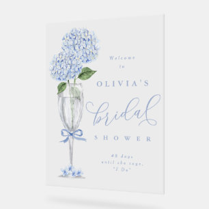 Blue Hydrangea & Champagne Silver Dusche Willkomme Acrylschild