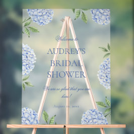 Blue Hydrangea Classic Welcome Sign, Flower Border Acrylschild