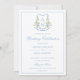 Blue Hydrangea Crest Monogram Wedding Invitation Einladung