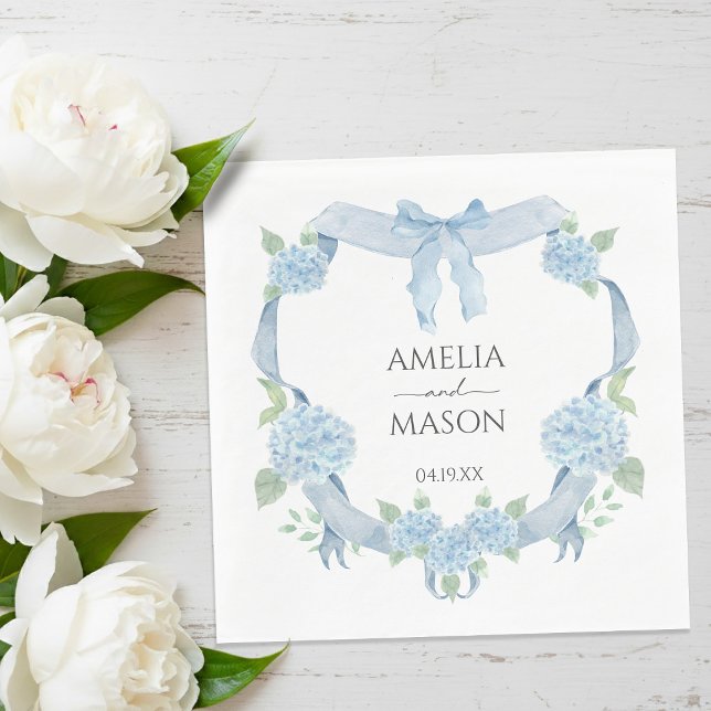 Blue Hydrangea Crest Watercolor Paper Wedding Serviette (Blue Hydrangea Crest Watercolor Paper Wedding Napkins)